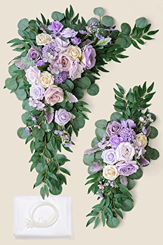 Silky Flower Store Purple Wedding Arch Flowers Kit, 3 Pack, White Draping Fabric, Dusty Lilac Floral Garlands, 26Ft 3 3 Product: Ponatia Purple Wedding Arch Flowers Kit - 3 Pack with 26Ft White Draping Fabric & Dusty Lilac Floral Garlands for Stunning Ceremony & Reception Decor