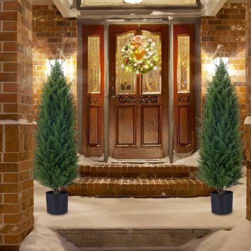 Product: 3.5ft Artificial Cedar Topiary Tree Potted Plants with UV Resistant Leaves for Home and Office Decoration-2 Piece Set
