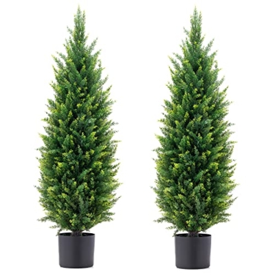 Product: 3.5ft Artificial Topiary Trees Set of 2 Faux Cedar Trees UV Resistant Bushes Potted Plants Artificial Shrubs for Outdoor Indoor Front Porch Garden