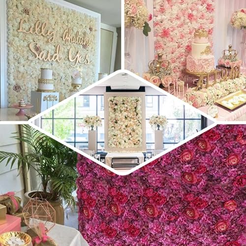 Product: Efavormart 13 Sq ft. | 4 Panels UV Protected Lifelike Assorted Silk Flower Wall Mats Panel Photo Booth Garden - Pink | Champagne