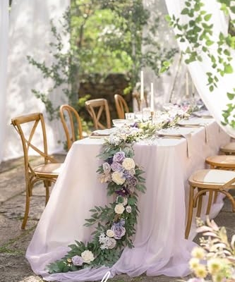Silky Flower Store Eucalyptus Rose Flower Garland, Lilac Lavender Sweetheart Table Decor, Artificial Silk Garland 6FT 10 10 Product: Ling's Moment Flower Garland - 6FT Eucalyptus & Rose - Sweetheart Table Decor for Wedding Reception, Artificial Floral Garland for Mantle, Thanksgiving, Christmas Decoration, Lilac & Lavender