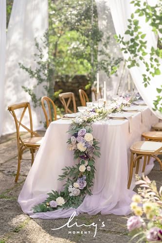 Silky Flower Store Eucalyptus Rose Flower Garland, Lilac Lavender Sweetheart Table Decor, Artificial Silk Garland 6FT 2 2 Product: Ling's Moment Flower Garland - 6FT Eucalyptus & Rose - Sweetheart Table Decor for Wedding Reception, Artificial Floral Garland for Mantle, Thanksgiving, Christmas Decoration, Lilac & Lavender