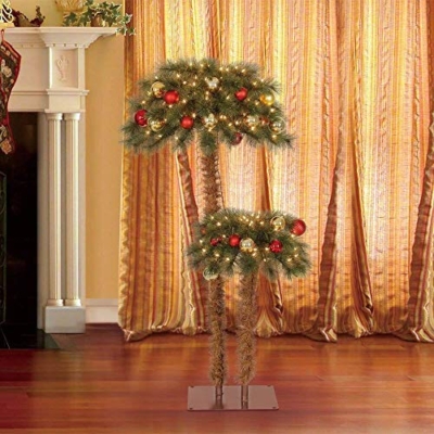Silky Flower Store Pre Lit Artificial Tropical Palm Tree, White Lights, Double Tree Design, 60in x 26in 6 6 Product: Island Breeze Pre Lit Artificial Tropical Palm Tree with White Lights