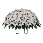 Product: Sympathy Silks Artificial Cemetery Flowers - Grave Decoration - Memorial Flowers - 30" White Poinsettia Saddle for Headstone