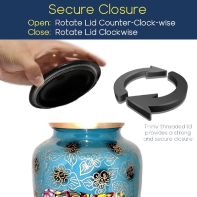 Silky Flower Store Blue Elephant Floral Funeral Urn, Spiritual Aluminum Adult Ashes Memorial, Large Size 32.5cm 10 10 Product: Blue Funeral urn with Elephant - Floral Spiritual Indian Design - Cremation Urn for Human Ashes - Aluminum -Suitable for Cemetery Burial or Niche - Large Size fits Remains of Adults up to 200 lbs