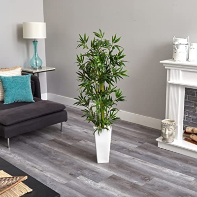 Product: Nearly Natural 4.5ft. Bamboo Artificial Tree in White Tower Planter