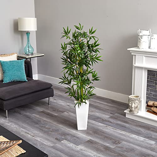 Product: Nearly Natural 4.5ft. Bamboo Artificial Tree in White Tower Planter