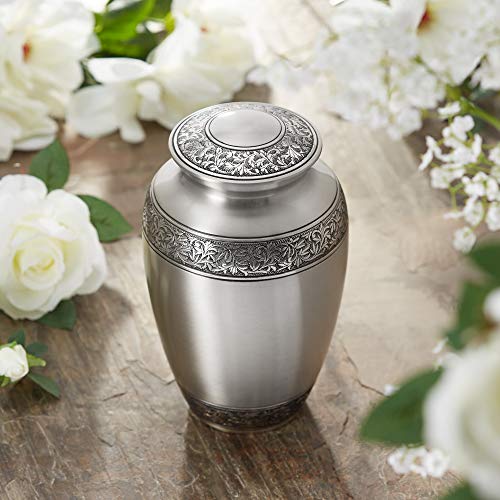 Silky Flower Store Cremation Memorial Urn for Human Ashes, Silver Adult Funeral Urn, Velvet Bag 20.5cm 6 6 Product: Reminded Cremation Memorial Urn for Human Ashes, Silver Adult Funeral Urn with Velvet Bag
