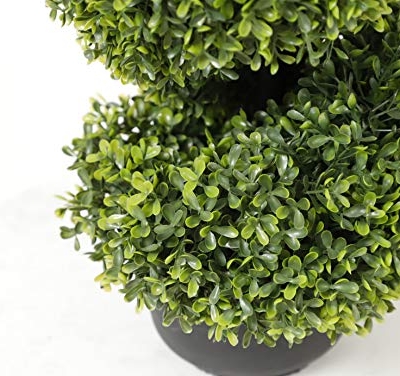 Product: 35 Inch Artificial Boxwood Topiary Tree Spiral Plants Fake Faux Plant Decor in Plastic Pot Green Indoor or Outdoor, Set of 2