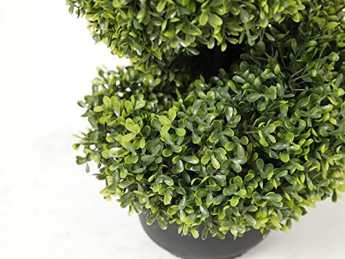 Product: 35 Inch Artificial Boxwood Topiary Tree Spiral Plants Fake Faux Plant Decor in Plastic Pot Green Indoor or Outdoor, Set of 2