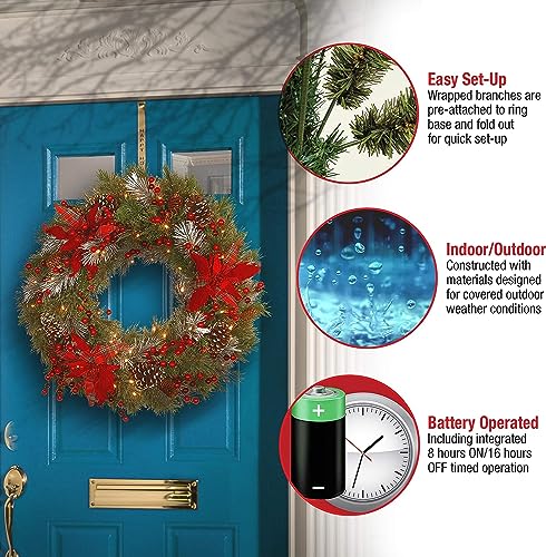 Silky Flower Store Pre Lit Artificial Christmas Wreath, Green Tartan Plaid, White Lights, Pine Cones, Berry Clusters, Frosted Branches, 30 inch 3 3 Product: National Tree Company Pre-Lit Artificial Christmas Wreath, Green, Tartan Plaid, White Lights, Decorated with Frosted Branches, Pine Cones, Berry Clusters, Flowers, Christmas Collection, 30 Inches