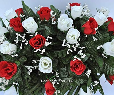 Product: Cemetery Saddle Headstone Decoration with Red and White Roses for Mother's Day, Father's Day, Memorial Day, and Labor Day