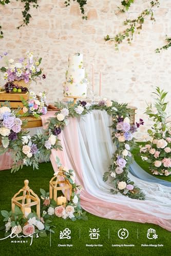 Silky Flower Store Eucalyptus Rose Flower Garland, Lilac Lavender Sweetheart Table Decor, Artificial Silk Garland 6FT 1 1 Product: Ling's Moment Flower Garland - 6FT Eucalyptus & Rose - Sweetheart Table Decor for Wedding Reception, Artificial Floral Garland for Mantle, Thanksgiving, Christmas Decoration, Lilac & Lavender