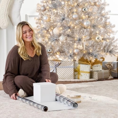 Product: Best Choice Products 6ft Prelit Tinsel Christmas Tree, Artificial Seasonal Holiday Decoration w/ 1,000 Branch Tips, Stand - Silver