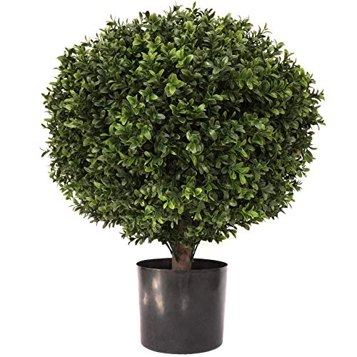 Product: 24" Tall 16” Round Artificial Topiary Ball Boxwood Trees (Set of 2) by Northwood Calliger | Highly Realistic Potted Shrubs for Indoor/Outdoor | UV Protected