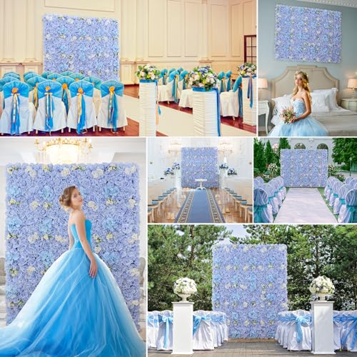 Product: Artificial Flower Wall Panels 6pcs 3D Silk Floral Background 15 * 15inch Faux Flower Wall Mat for Home Decor Birthday Party Wedding Photo Backdrops-Blue