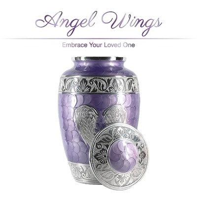Silky Flower Store Purple Human Ashes Cremation Urn, Angel Wings Memorial Urn, Large Adult Ashes Keepsake, 10.5in 7 7 Product: Purple Urn for Human Ashes Adult Female and Male – Elegant Large Cremation Urns with Angel Wings, Decorative Funeral Memorial Burial Urn