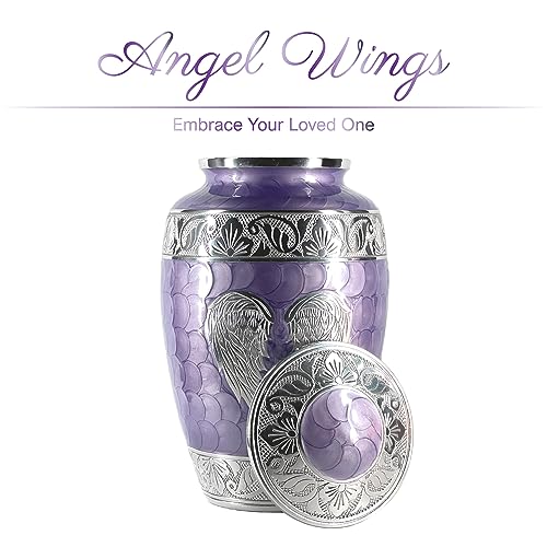 Silky Flower Store Purple Human Ashes Cremation Urn, Angel Wings Memorial Urn, Large Adult Ashes Keepsake, 10.5in 1 1 Product: Purple Urn for Human Ashes Adult Female and Male – Elegant Large Cremation Urns with Angel Wings, Decorative Funeral Memorial Burial Urn