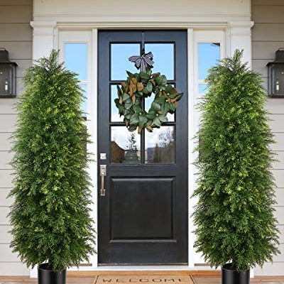 Product: YEMMEN 2 Pack 5ft Artificial Cedar Topiary Trees, Outdoor Artificial Plants for Front Porch Décor, Artificial Shrubs Fake Plants Uv Rated Potted Plants for Outdoor, Indoor, Front Door, Office.