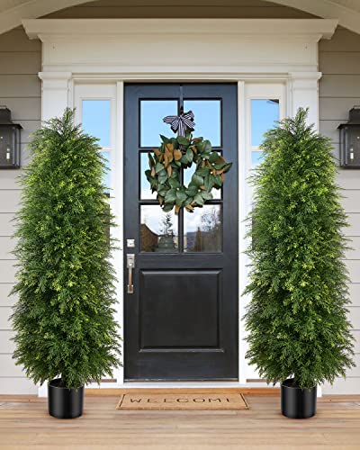 Product: YEMMEN 2 Pack 5ft Artificial Cedar Topiary Trees, Outdoor Artificial Plants for Front Porch Décor, Artificial Shrubs Fake Plants Uv Rated Potted Plants for Outdoor, Indoor, Front Door, Office.