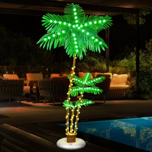 PINPON 6FT LED Illuminated Palm Tree– Outdoor/Indoor Waterproof Fake Palm Tree Decor for Christmas, Tiki Parties, Poolside, Patio, and Tropical Themes - Artificial Flower Arrangements Product: PINPON 6FT LED Illuminated Palm Tree– Outdoor/Indoor Waterproof Fake Palm Tree Decor for Christmas, Tiki Parties, Poolside, Patio, and Tropical Themes