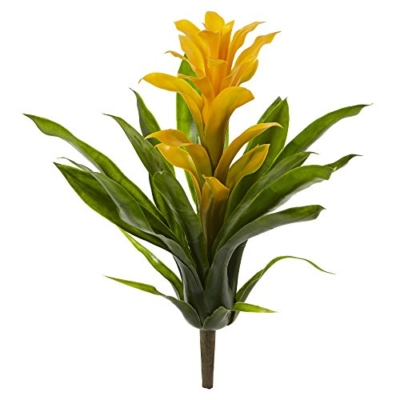 Product: Nearly Natural 15in. Bromeliad Artificial (Set of 4) Silk Flowers, 15"H x 8"W x 8"D, Yellow