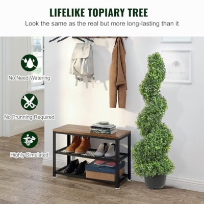Product: VEVOR Artificial Boxwood Spiral Topiary Trees, 3ft Tall (2 Pieces) Faux Plant Outdoor, All-Year Green Fake Plant with Replaceable Leaves for Decorative/Indoor/Porch/Garden