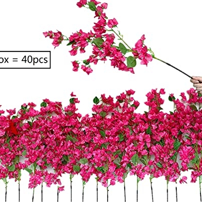 Silky Flower Store Artificial Bougainvillea Silk Flower Branches, Hot Pink Floral Decor, Bulk 40Pcs 45cm 9 9 Product: 40Pcs in Bulk Artificial Bougainvillea Silk Flowers Branches Long Plant Stems 45" for Wedding Centerpieces, Bussiness Decoration Project, Indoor & Outdoor Decoration (Hot Pink - 40Pcs)
