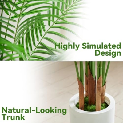 Silky Flower Store Artificial Fake Palm Tree, Real Bark Design, 13 Trunks, Black Pot, 5 FT 10 10 Product: Artificial Fake Palm Tree with 13 Trunks and Real Bark Design, Premium Polyester,Tropical Paradise Palm Tree in Pot (1, Black, 5 FT)