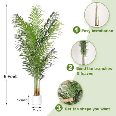 Product: ProDeco Artificial Palm Tree 6Ft Faux Silk Green Realistic Decorative Tall Fake Potted Plants Artificial for Bedroom Living Room Office Home Decor Indoor Outdoor