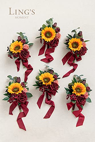 Silky Flower Store Artificial Sunflower Bridesmaid Bouquet, Burgundy Sunflower Bridal Posy, Ling's Moment Set of 6, 7 Inch 3 3 Product: Ling's Moment Artificial Flowers Sunflower Bridesmaid Bouquet Set of 6, Burgundy & Sunflower Wedding Flowers Bouquets for Bridesmaids, 7 Inch Bridal Bouquets for Bridesmaids, Wedding, etc
