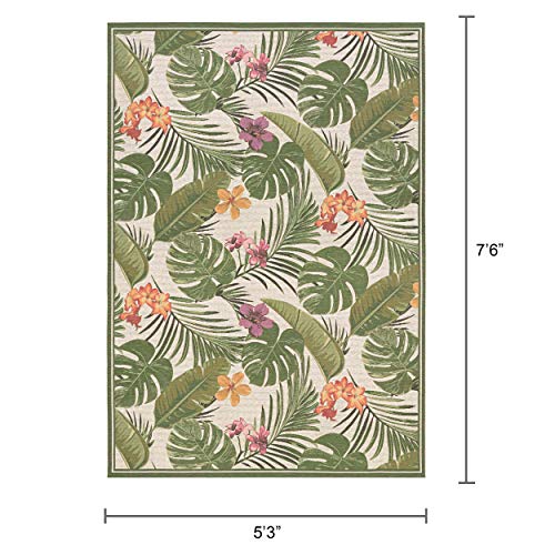 Product: Couristan Dolce Flowering Fern Ivory-Hunter Green Indoor/Outdoor Area Rug, 5'3" x 7'6"