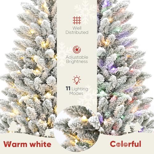 Silky Flower Store Slim Flocked Prelit Christmas Tree, 1200 Branch Tips, Warm White LED Lights, 7.5ft 4 4 Product: 7.5ft Slim Flocked Prelit Christmas Tree with 1200 Realistic Branch Tips - Easy Set-Up Artificial Pencil Tree