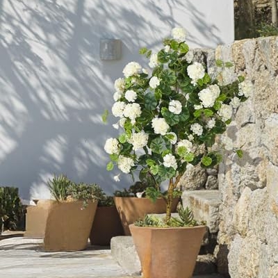 Product: Leflos 4.25ft Artificial Begonia Flower Tree, Faux Begonia Tree with 74 White Flowers, Fake Potted Blooming Floral Plant in White Pot Filled with Dry Moss for Home Indoor Decor