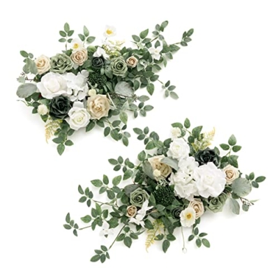 Product: Ling's Moment 2PCS Green Artificial Flower Garland Floral Swags Centerpieces White Wedding Arch Flower Greenery for Sweetheart Table Wall Window Home Garden Outdoor Decor Emerald & Tawny Beige