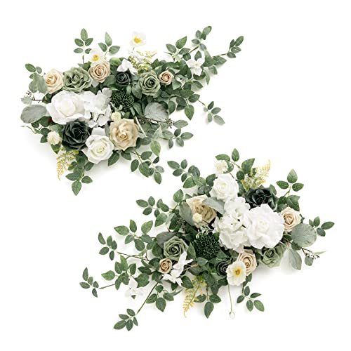 Product: Ling's Moment 2PCS Green Artificial Flower Garland Floral Swags Centerpieces White Wedding Arch Flower Greenery for Sweetheart Table Wall Window Home Garden Outdoor Decor Emerald & Tawny Beige