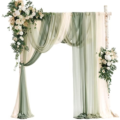 Product: Ling's Moment Wedding Arch Flowers with Sheer Drapes Kit - Artificial Spring Green Rose Floral Arrangements for Ceremony Backdrop, Arbor Decor, 5-Piece Set (2 Flower Stems + 3 Hanging Drapes)