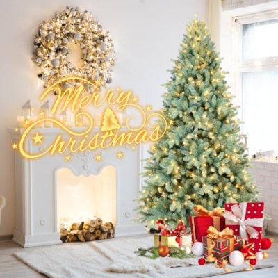 Product: 7.5FT Prelit Blue Artificial Christmas Tree - Premium Spruce with 2148 Branch Tips for a Festive Holiday Decor