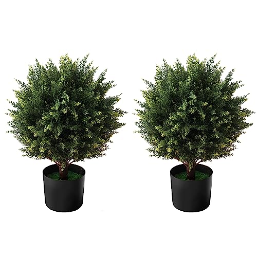 Product: AUMMOOH Boxwood Artificial Cedar Topiary Ball Trees – Decorative Fake Greenery in Planter Pots for Front Porch, Outdoor Walkway, Entryway Decorating, Set of 2