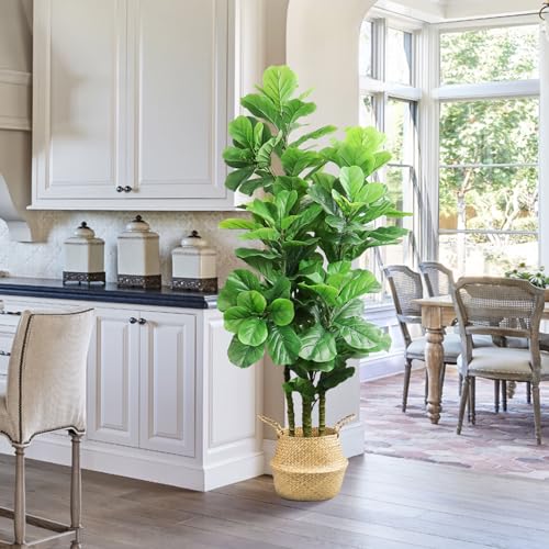 Product: ROOMTEC Artificial Fiddle Leaf Fig Tree,6 FT Tall Artificial Tree with Woven Seagrass Plant Basket Fake Floor Plant in Pot for Home Decor Living Room Indoor Outdoor Office Bedroom Decor
