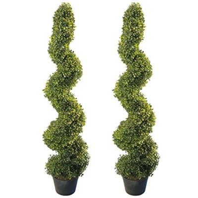 Product: 4'Artificial Topiary Spiral Boxwood Trees (Set of 2) by Northwood Calliger|Highly Realistic Potted Decorative Buxus Shrubs|Fake Plastic Plants for Home / Garden|Indoor & Outdoor Use|UV Protected