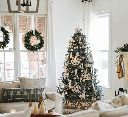Product: KING OF CHRISTMAS 7ft Blue Spruce Artificial Christmas Tree Unlit, Tribeca Blue Spruce Xmas Tree with Foldable Base, Hinged Sections 1875 PVC Christmas Tree for Home, Office and Holliday Decor