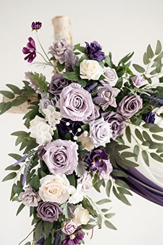 Silky Flower Store Purple Lilac Artificial Wedding Arch Flowers Kit, Hanging Flower Arrangement, Chiffon Drapes, Wedding Backdrop Décor, 4 Pack 32.5cm 2 2 Product: Ling's Moment Purple Lilac Artificial Wedding Arch Flowers Kit Pack of 4, 2pcs Hanging Flower Arrangement 2pcs Chiffon Drapes Ceremony Reception Fake Rose Arbor Backdrop Floral Party Outdoor Decor