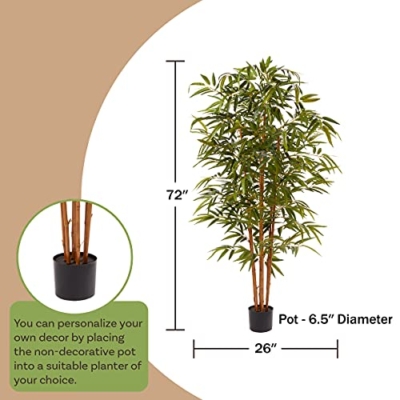 Silky Flower Store Pure Garden Artificial Bamboo Tree, 6FT Fake Plant, Adjustable Leaves, Pot, Indoor Faux Greenery 6.5in pot 6FT 13 13 Product: Artificial Bamboo Tree - 6FT Fake Plant with Adjustable Leaves and Pot - Faux Plants Indoor for Home, Restaurant, or Office Décor by Pure Garden