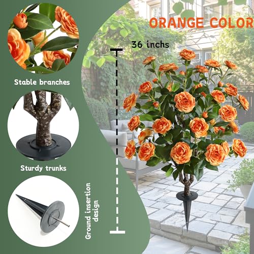 Product: OAZALDA Artificial Camellia Flower Plants Artificial Tree, 【 2 Pack 】 Faux Floral Plant Blooming Camellia 36 Inch with Orange Blossom Indoor Outdoor Decoration