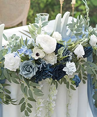Product: Ling's Moment 9FT Spring Flower Garland- Wedding Arch Flowers for Backdrop Decoration, Eucalyptus & Rose, Artificial Floral Garland for Mantle - Sweetheart Head Table Decor for Reception, Dusty Blue