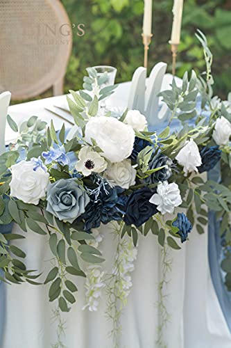 Product: Ling's Moment 9FT Spring Flower Garland- Wedding Arch Flowers for Backdrop Decoration, Eucalyptus & Rose, Artificial Floral Garland for Mantle - Sweetheart Head Table Decor for Reception, Dusty Blue