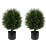 Product: Artificial Cedar Topiary Ball Tree Two 22''T Artificial Shrub Plants UV Resistant Potted Bushes for Front Porch Home Garden Indoor Outdoor