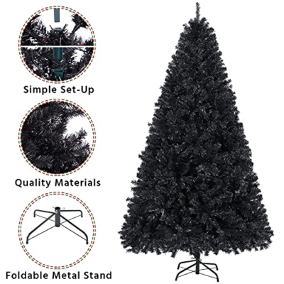 Silky Flower Store Artificial Black Christmas Tree, 6ft Holiday Decoration, Foldable Stand, 818 Tips, Indoor Outdoor Use, 6ft 11 11 Product: Topeakmart 6ft Artificial Black Christmas Tree with Foldable Stand,Xmas Tree for Holiday Decoration, Black