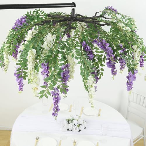 Silky Flower Store Artificial Silk Wisteria Vine Hanging Garland, Cream Purple Faux Floral Chandelier, 55cm 1 1 Product: Efavormart Cream Purple Artificial Silk Wisteria Vine Round Hanging Canopy, Draping Garland Flower Chandelier with Interchangeable Branches 55"